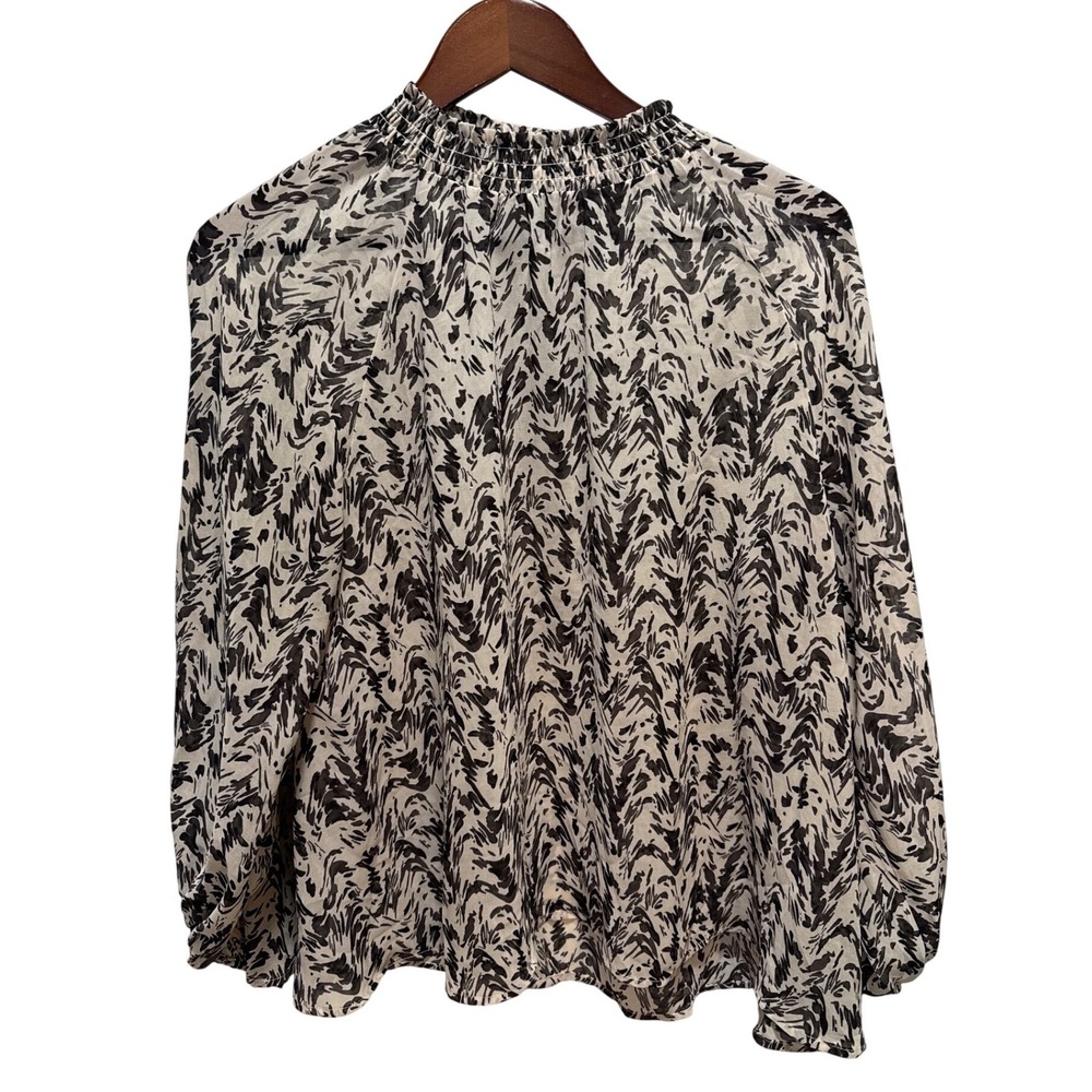 Grade & Gather Black Cream‎ Abstract Smocked Mock Neck Blouse Small